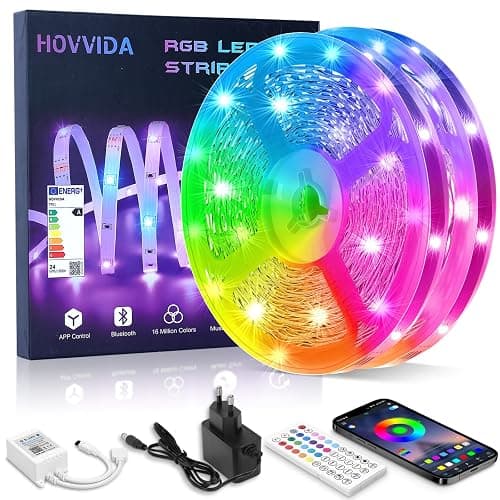 HOVVIDA Ruban LED 20M, 30 LED/Mètre, 2x10M, 24V RVB Bande LED, 600 LED, APP et Télécommande, Synchronisation de la Musique, Mode Minuterie, pour Chambre, Salle de Jeux, Fête, Festival - Image 1