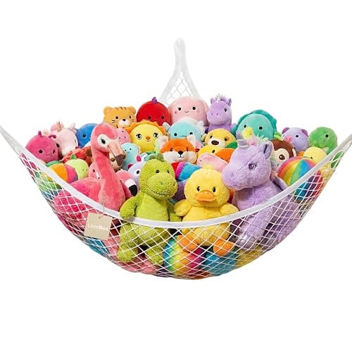 Lazebox Stuffed Animal Net Hammock for Plushie Toys, Stuffed Animal Hammock Corner for Kids' Room Decor, Ideas for Organizing Stuffy Collection, White, L (67" x 40" x 40")-Pack of 1 - Image 1