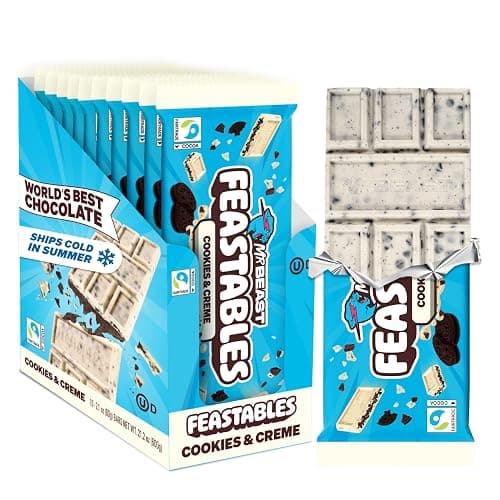MrBeast Feastables Cookies & Creme Chocolate Bar, King Size, 10 Count | Fairtrade cocoa candy bars, ships cold, clean ingredients, no additives, sharable, party snacks, desserts, gifts, Halloween - Image 1