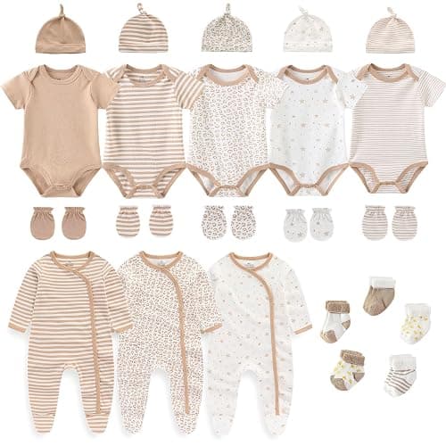 Ruliby New Born Clothes Cotton Layette Gift Set Unisex Baby Outfit and Accessories Newborn Essentials Must Haves - Image 1