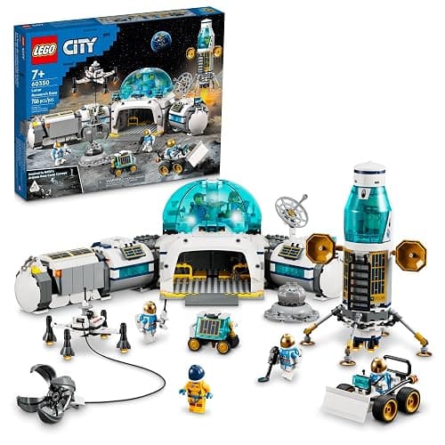 LEGO City Lunar Research Base Outer Space Toy for Kids who Love Space 60350, NASA Inspired Lunar Lander, Rover and Moon Buggy with 6 Astronaut Minifigures, Ages 7 Plus - Image 1