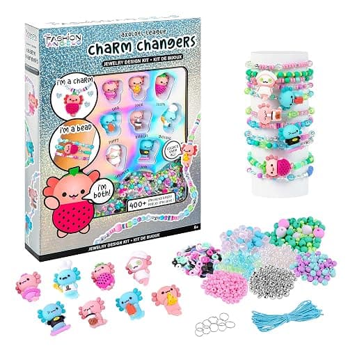Fashion Angels Charm Changers Axolotl League Jewelry Design Kit, Includes Adorable Axolotl Charms & Over 700 Beads, Custom Jewelry Craft Activity for Kids - Image 1