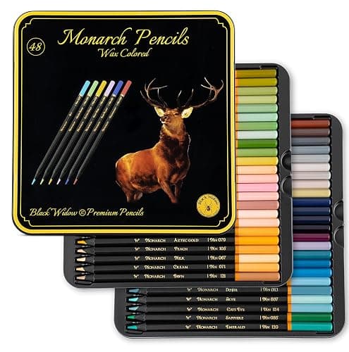 Black Widow Coloring Pencils for Adults – 48 Wax Soft Core Colored Pencils for Adult Coloring Books – Vibrant Color Pencil Set (Monarch Set) - Image 1