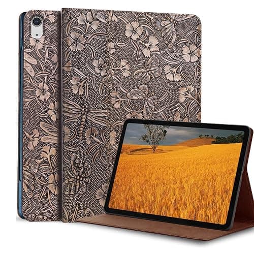 Gexmil Leather Case for iPad (A16) 11th Generation 11 Inch 2025, iPad 10th Generation 10.9 Inch 2022,Protective Full Grain Leather Cover Support Auto Sleep/Wake,Anti Slip,Butterfly Pattern - Image 1