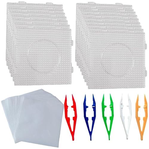 40 Pcs 5 mm Fuse Bead Pegboards Set 15 Plastic Bead Boards 20 Ironing Paper 5 Bead Tweezers, for Square Peg Fuse Melty Beads Boards Kit for DIY Craft Beads - Image 1