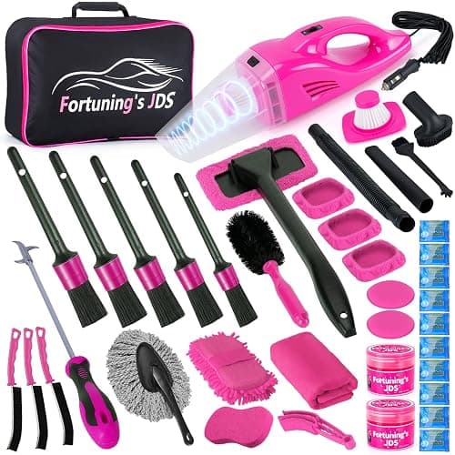 38PCS Car Detailing Kit Interior Cleaner with High Power Handheld Vacuum, Car Wash kit with Detailing Brush Set,Car Interior Detailing Kit,,Pink Car Accessories for Motorcycle,Cars,Gift for Women - Image 1