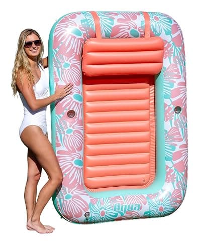 Aqua Inflatable Tanning Pool Lounger, Premium Pool Float with Cupholders and Removeable Pillow for Relaxation and Fun - Image 1