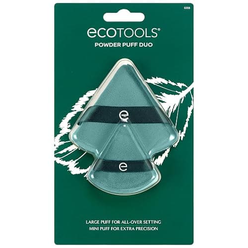 EcoTools Powder Puff Duo, Large & Mini Makeup Puffs for Setting, Baking & Mattifying, Finger Band for Precise Application, Vegan, Cruelty-Free, Sustainable Face Makeup Tools, 2 Count - Image 1