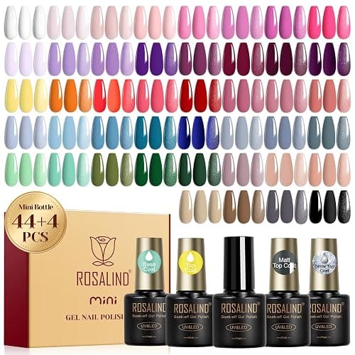 ROSALIND UV Nagellack Set, 48 Stück Weiß Rosa Violett Rot Grün Blau Gel Nagellack, Soak-Off Mini UV Farbgel Gelnägel für Nagel Design Gel Nail Polish Frühling Sommer Geschenk - Image 1