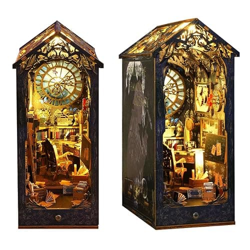 Kisoy DIY Book Nook Miniature Kit with 3D Wooden Puzzle, DIY Manual Book Stand for Bookshelf Insert Decor for Creative Assembled Bookends for Romantic Gift (Detective Famous Agency) - Image 1