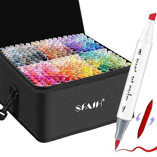 SFAIH Alcohol Markers Brush & Chisel Tip 321 Set - Dual Tip Professional Artist Markers for Adult Coloring Books, Illustration, Manga, Animation, Architecture Sketching - Refillable Ink - Image 1