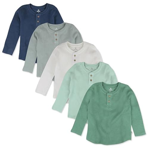 HonestBaby Boys' Baby Toddler & Kid Waffle Henley 100% Organic Long Sleeve Shirts (5-Pack) - Image 1