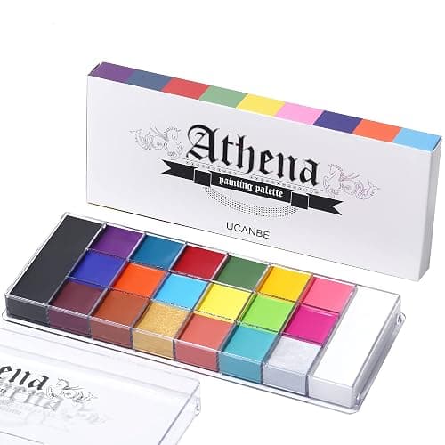 UCANBE Athena Face Body Paint Oil Palette, 20 Colors Large Black White Professional Flash Tattoo Halloween SFX Party Artist Costume Festival Stage Cosplay Full Size Makeup Painting Kit 168g - Image 1