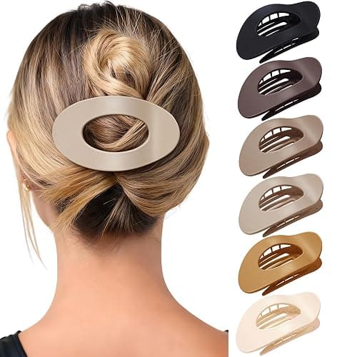 Mesovor 6 Pack Flat Hair Claw Clips, 4.33" Nonslip Large Round Lay Flat Hair Clips | Strong Hold French Flat Hairclips for Lying Down, Yoga, Driving (Neutral Matte) - Image 1