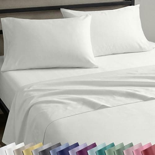 Soft Natural 100% Cotton Sateen Full Size Sheets, 4 Pc Set, Ivory | Backed by Good Housekeeping Seal, Light & Breathable For Hot Sleepers, 14" Deep Pocket, All-Around Elastic, Durable - Image 1