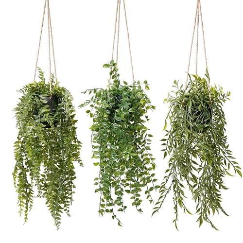 PENGYEE 3 Packs Fake Hanging Plants with Black Pots, 20" Artificial Hanging Plants for Wall Decor, Fake Fern Plants Mandala Vine for Home Bathroom Bedroom Kitchen Office Room Decor - Image 1