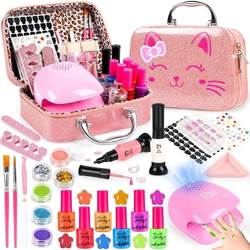 Kids Nail Polish Set for Girls, 27Pcs Nail Art Kit with Nail Dryer & Storage Case, Non-Toxic Peel-Off Water-Based Nail Polish, Christmas Birthday Gifts Toys for Toddlers Kids Girls Age 8 9 10+ - Image 1