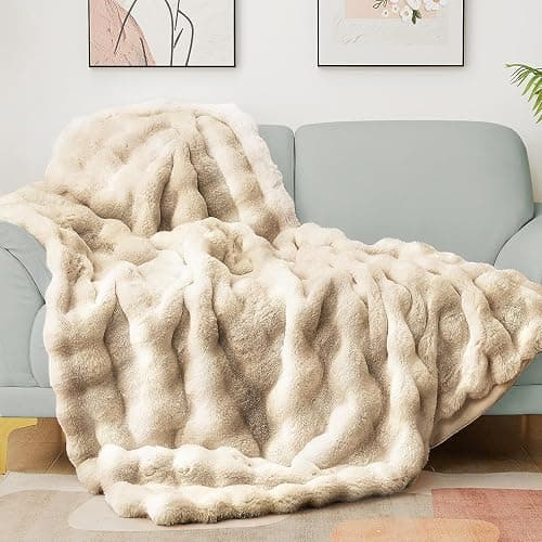 Latepis Soft Luxury Faux Fur Bubble Blanket, Thick Warm Cozy Throw Blanket for Couch, Plush Fluffy Blanket for Sofa and Bedroom Women Gift, 50” x 60”, Tie-dye Camel, 860GSM - Image 1
