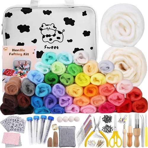Mayboos Needle Felting Kit, 42 Colors Wool Roving Set, Needle Felting Kit with Felting Tool and Foam Mat Needle Felting Supplies for Home Decoration Felted - Image 1