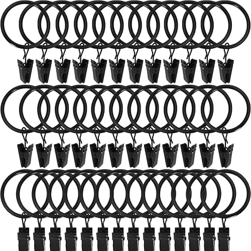 WeeksEight 44 Pack Black Curtain Rings with Clips, Curtain Hooks Hangers Clip Rings for Hanging Drapes Bows Hat, Drapery Rings 1 in I D, Fits up to 5/8 in Diameter Curtain Rod. - Image 1