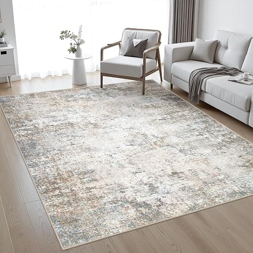 5x7 Area Rug Living Room Rug: Washable Modern Abstract Soft Thin Rug Indoor Floor No Slip Stain Resistant Carpet for Bedroom Dining Room Farmhouse Nursery Home Office - Brown Grey - Image 1