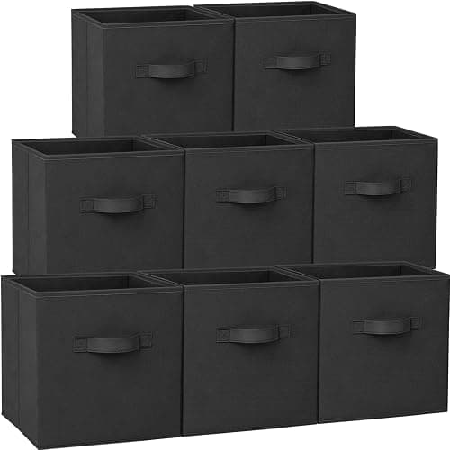 Criusia Storage Cubes - 11 Inch Heavy Duty Fabric Storage Bins for Shelves Closet, Cube Organizer - 8 Pack Collapsible Cube Storage Bins Baskets for Organizing Clothes Blankets Toys (Black) - Medium -11 inches - Black - Image 1