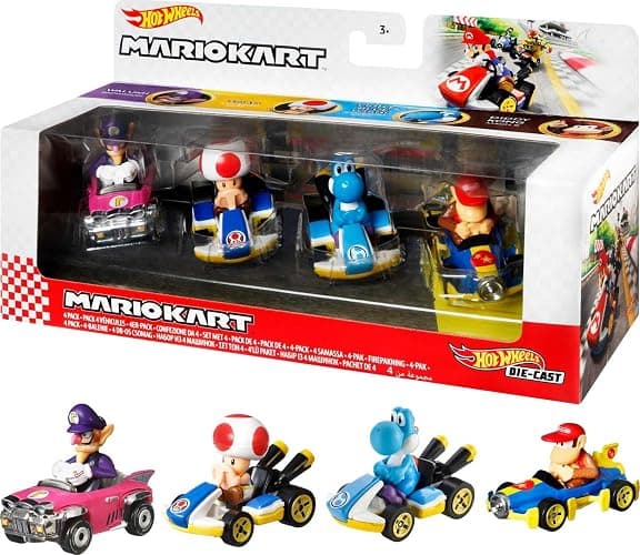 Hot Wheels Mario Kart Vehicle 4-Pack, Set of 4 Fan-Favorite Characters Includes 1 Exclusive Model, Collectible Gift for Kids & Fans Ages 3 Years Old & Up - Image 1