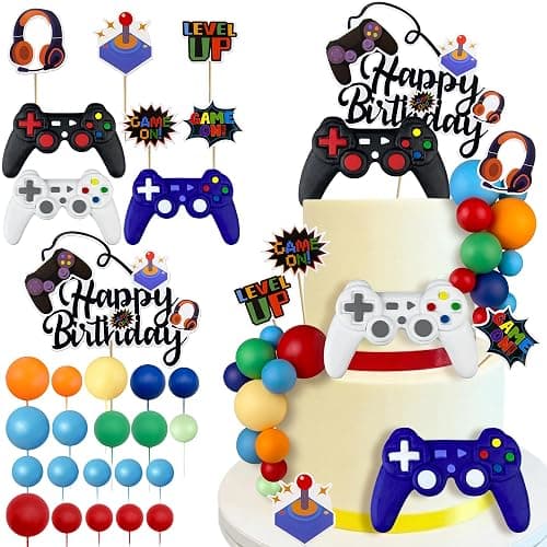 29 PCS Video Game Cake Toppers Decoration Controller Headset Ball Cake Decoration for Boy Girl Men Women Game Theme Birthday Party Supplies - Image 1