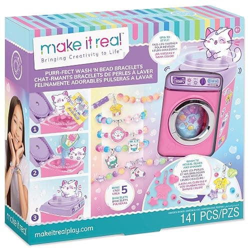 Make It Real: Purr-FECT Wash 'N Bead Bracelets - 141pc, DIY Jewelry Craft Kit, Design-Make 5 Charm Bracelets, Spin to Style, Bead Cleaning, Kids 8+ - Image 1