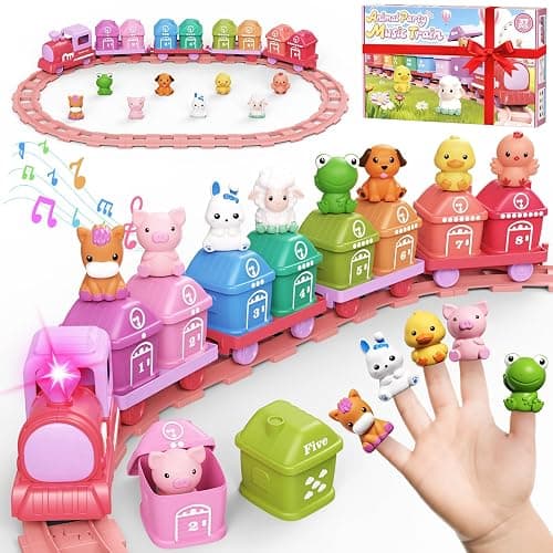 Cmiolacuna Train Set for Girls 2-4, Electric Toy Train with Farm Animals & Music & Lights, Montessori Counting & Sorting Learning Toys for Toddler Girls 1 2 3 Year Old, Christmas Easter Birthday Gift - Image 1