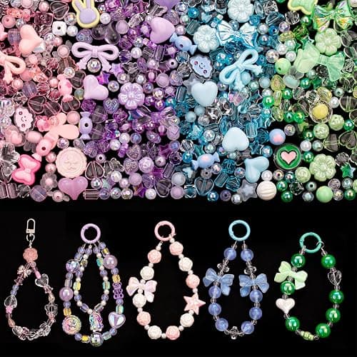 GUJOXILA Cute Acrylic Beads for Crafting Assorted Bead for Bracelet Keychain Phone Charm Jewelry Making Kawaii Flower Bow Heart Bracelet Beads 180g - Image 1
