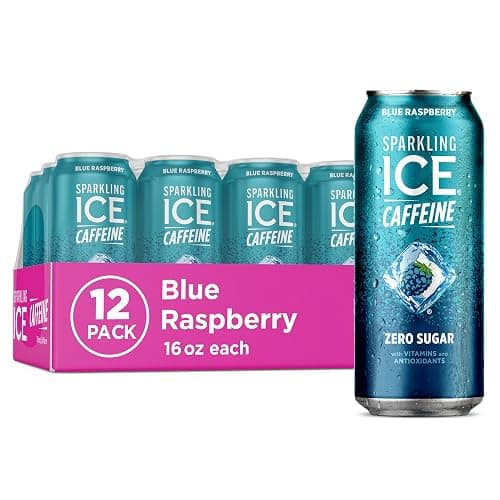 Sparkling Ice Caffeine Blue Raspberry Sparkling Water with Caffeine, Zero Sugar, with Antioxidants and Vitamins,16 fl oz Cans (Pack Of 12) - Image 1