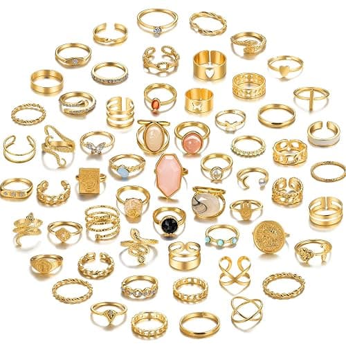17KM 60 Pcs Gold Stacks Ring Sets for Women Non Tarnish, Dainty Vintage Stackable Rings Pack, Finger Midi Knuckle Rings for Jewelry Gift - Gold-60pcs - Image 1