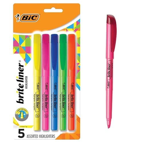 BIC Brite Liner Highlighters, Chisel Tip, School Supplies for Students and Teachers, Ideal for Notes, Textbooks, and Classroom Use, 5-Count Pack in Assorted Colors - Image 1