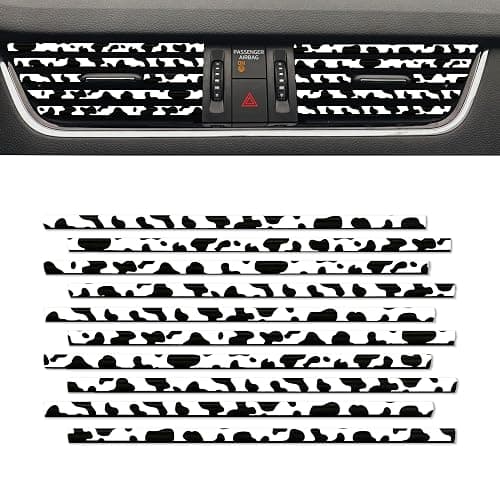 10 Pieces Cow Print Car Air Conditioner Air Outlet Decorative Strips, Cow Print car Accessories, Flexible Shiny Auto Car Vent Interior Accessories for All Air Vent Outlet (Black White-Cow) - Image 1
