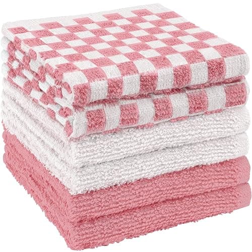 DecorRack 6 Pack 100% Cotton Checkered Washcloths, 12x12 inch Soft Cotton Face Towels, Absorbent and Durable Wash Cloth Set for Bathroom, Spa, Gym and Travel, Pink (Pack of 6) - Image 1