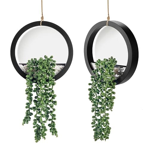 Der Rose 2 Pack Fake Plants Hanging Artificial Succulents Plants in Black Pots for Living Room Bathroom Accessories Boho Wall Decor - Black - Image 1