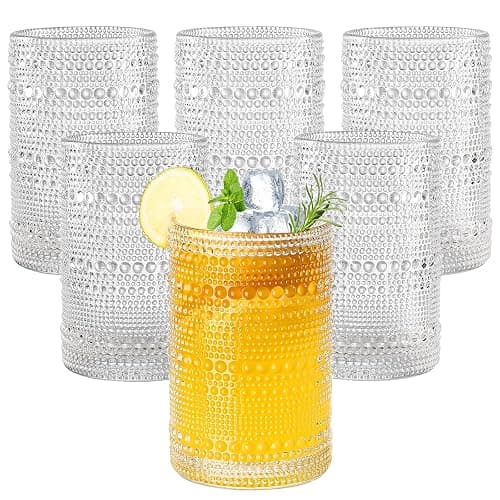 Amyoole 15oz Hobnail Drinking Glasses Set of 6,Clear Vintage Glassware Embossed Water Tumbler,Cocktail Glass Cups for Beer,Whiskey,Juice and Various Mixed Drinks - Image 1