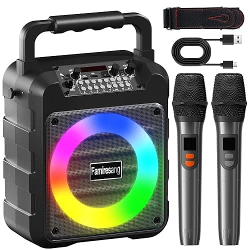 Karaoke Machine for Adults - Portable Bluetooth Karaoke Speaker with Two Wireless Microphones, PA System Speaker Supports TF Card/USB, AUX in, REC, Bass & Treble for Party/Meeting - Image 1