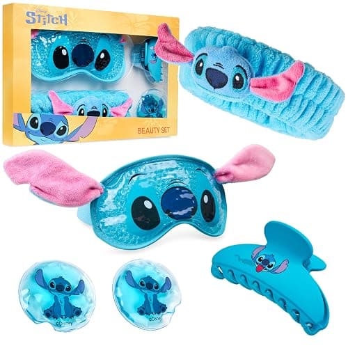 Disney Stitch Beauty Accessories Set with Cooling Eye Mask Gel Eye Pads Fluffy Skincare Headband Hair Claw Clip Relaxing Beauty Gifts for Women (Blue) - Image 1