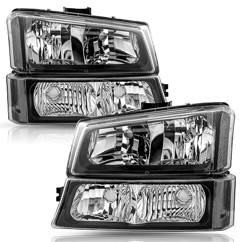 TUSDAR 4 PCS Fits for 2003-2006 Chevy Silverado Avalanche Headlights Assembly Pair Set No Fogging OE Factory Style Black Housing & Clear Reflector - Image 1
