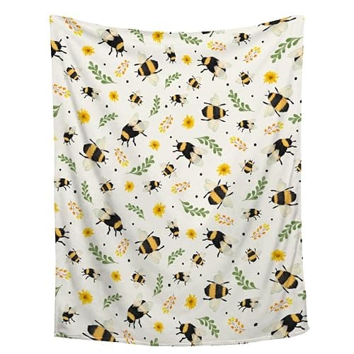 Sunflower Floral Bee Blanket - Plush Flannel Throw for Couch, Bed, Sofa - 40"x50" Flower Decor for Girls Boys - Gift for Bee Lovers - All Seasons - Image 1