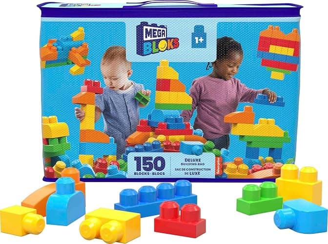 MEGA BLOKS First Builders Toddler Blocks Toys Set, Deluxe Building Bag with 150 Pieces and Storage, Creative Open-Ended Play, Blue, Ages 1+ Years (Amazon Exclusive) - Image 1