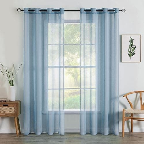 MIULEE 2 Panels Sheer Window Curtains Elegant Window Voile Panels/Drapes/Treatment for Bedroom Living Room 55" Wx96 L Grommet Top Dusty Blue - Image 1