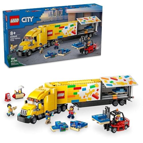 LEGO City Yellow Delivery Truck Toy - Semi Truck Building Toy for Boys & Girls, Ages 8+ Years - Gift for Christmas - Pretend Play W/ 3 Minifigures - 60440 - Image 1