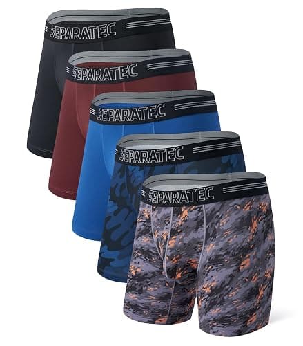 Separatec Dual Pouch Underwear for Men Moisture Wicking Men's Boxer Briefs with Ball Pouch, Printed Underwear 3 or 5 Pack - Image 1