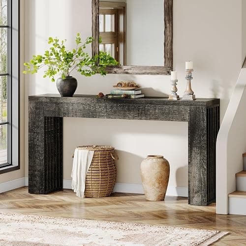 Tribesigns 59-Inch Long Wooden Console Sofa Table Behind The Couch with Vertical Slat Legs for Entrance, Hallway, Entryway, Living Room (Rustic Grey) - Image 1