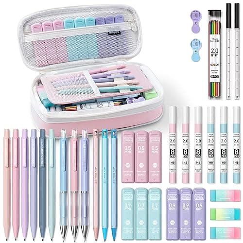 Four Candies 36PCS Aesthetic School Supplies, Mechanical Pencils 0.5mm, 0.7mm, 0.9mm & 2.0mm with 624PCS Lead Refills, Cute Mechanical Pencils for Writing, Drawing & Drafting (Pink) - Image 1