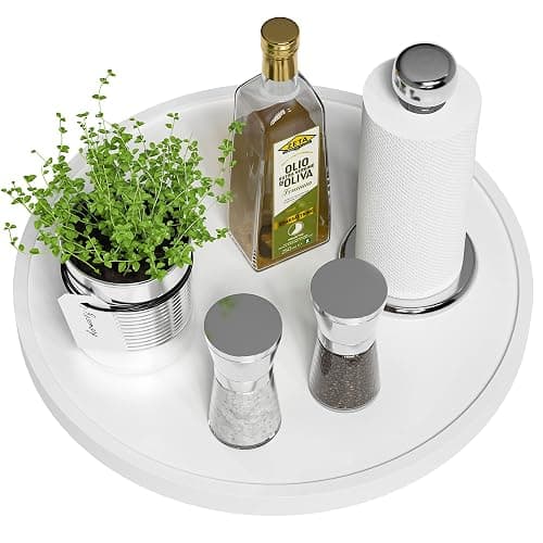White Lazy Susan, 13.2 Inch Non-Skid Bamboo Turntable for Kitchen Table Cabinets and Closets, Wood Organizer for Kitchen Countertop - Image 1