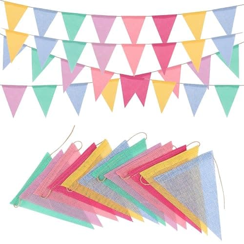 REXLYE 6 Strings 78 Feet Pastel Pennant Banner Flags - Colorful Triangle Banners Burlap Bunting Garland for Birthday Easter Classroom School Carnival & Outdoor Party Decorations - Image 1